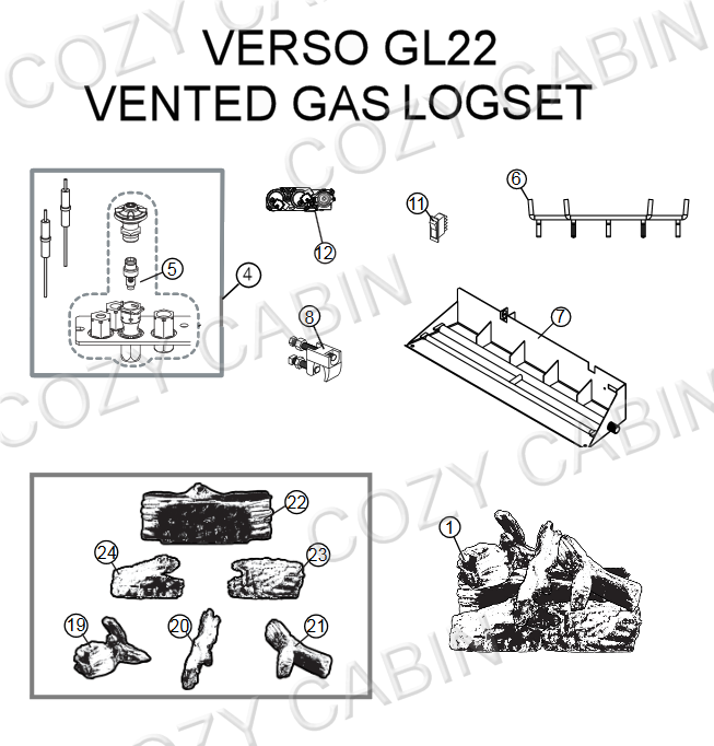 Verso Vented Gas Logset (GL22) #GL22